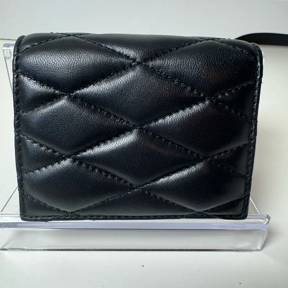 Jimmy Choo Women’s Black Quilted Leather Card Case Folding Wallet COA